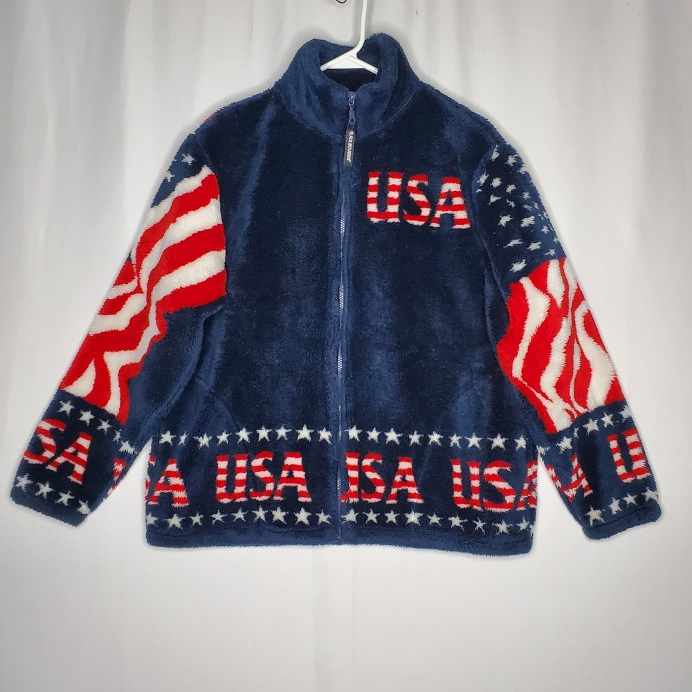 Black Mountain Outdoor USA Teddy Fleece Jacket Men Medium Patriotic American...